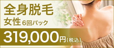 全身脱毛 女性6回セット319,000円(税込)